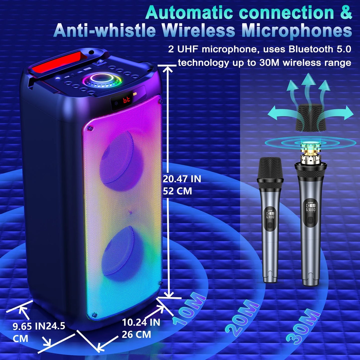 FanFun Wireless Bluetooth Karaoke Speaker With Dual Microphones