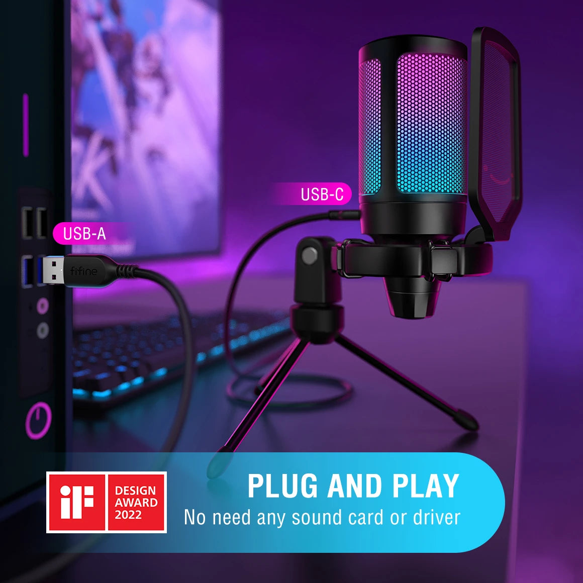 FIFINE Ampligame USB Microphone for Gaming and Streaming