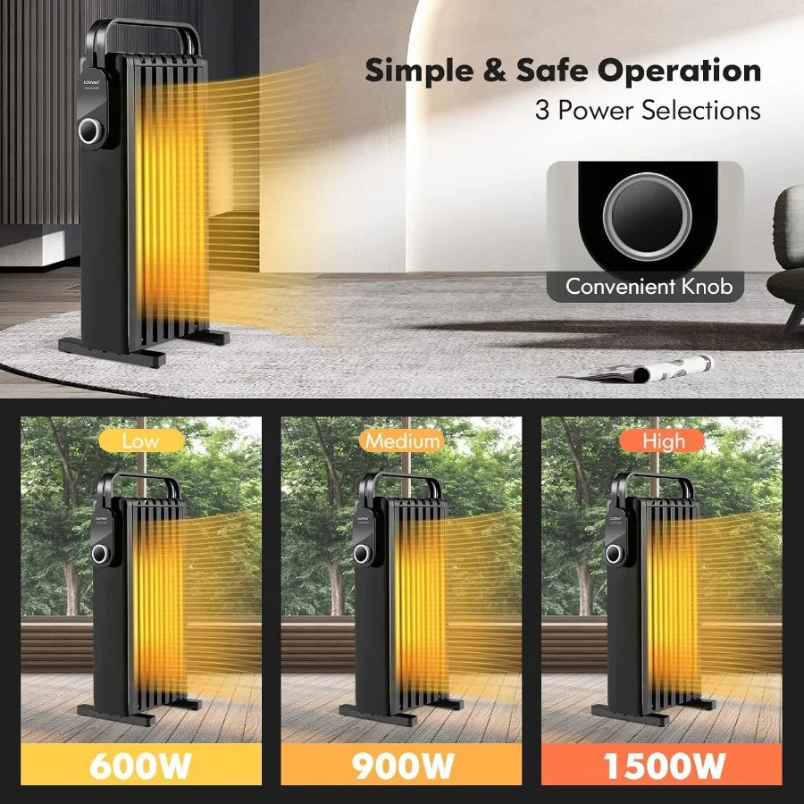 XMSJ Oil Filled Radiator Heater 1500W With 3 Heat Settings
