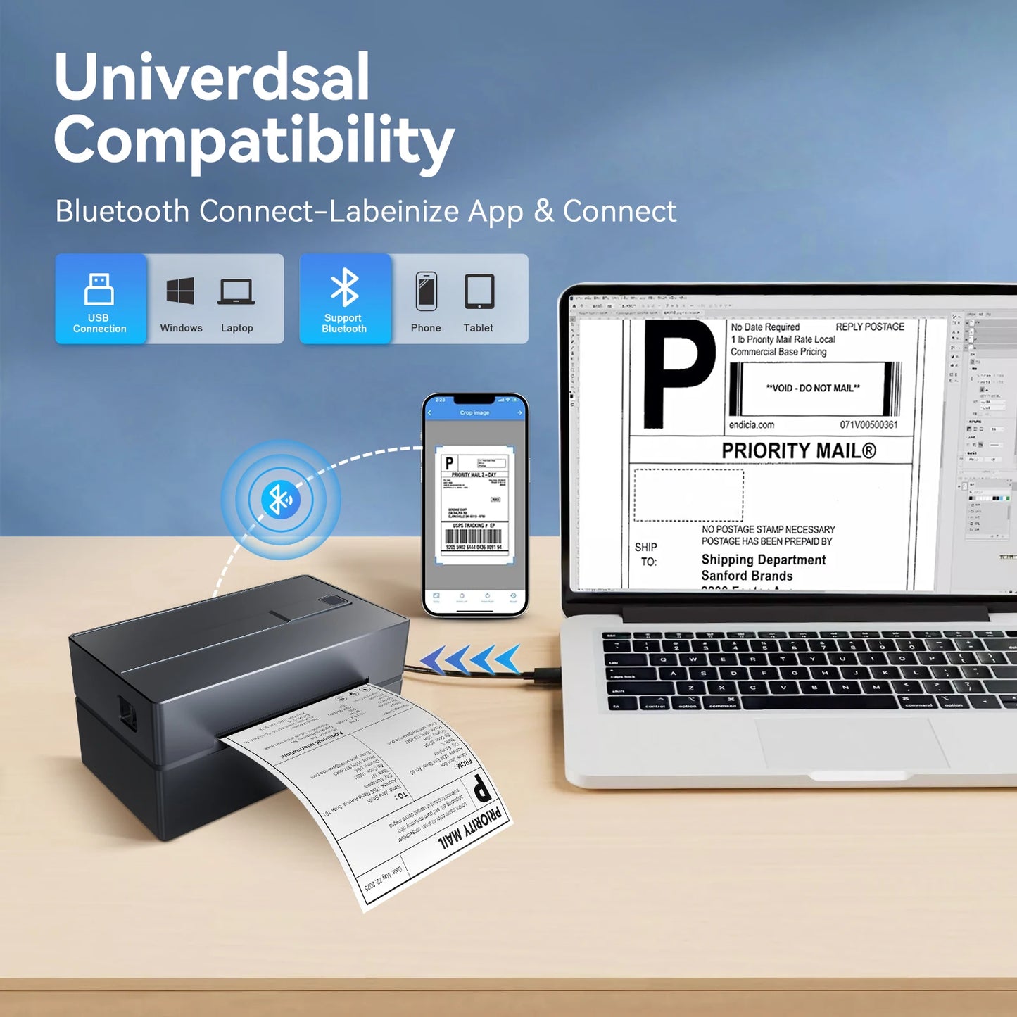 TakeYou Thermal Label Printer Portable No Ink 4x6 Bluetooth USB High Speed