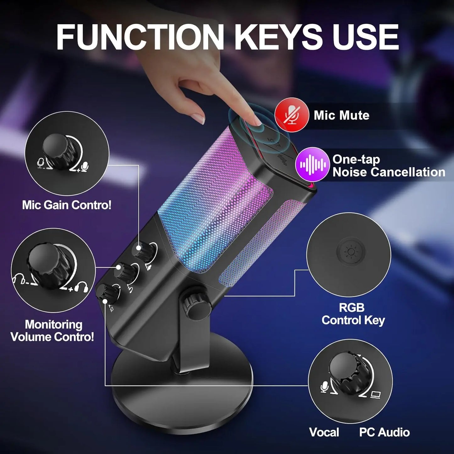 Socodox RGB Gaming USB Microphone With Noise Cancellation