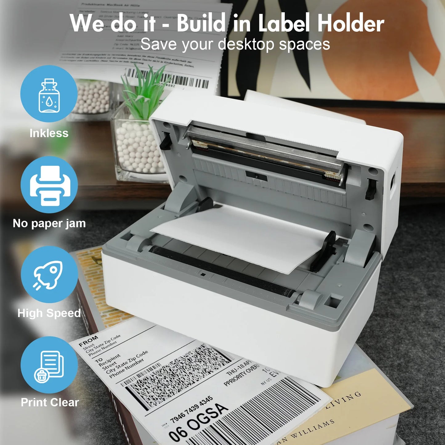 TakeYou Thermal Label Printer Portable No Ink 4x6 Bluetooth USB High Speed
