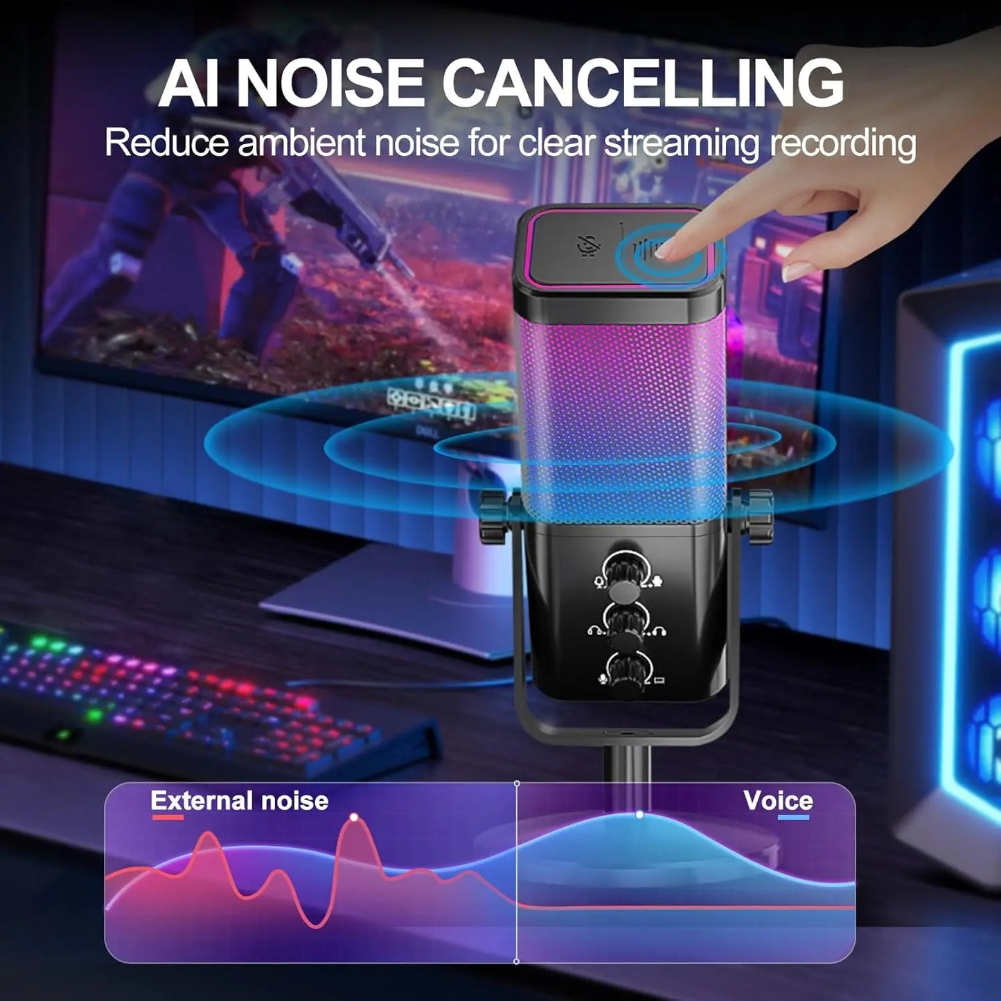 Socodox RGB Gaming USB Microphone With Noise Cancellation