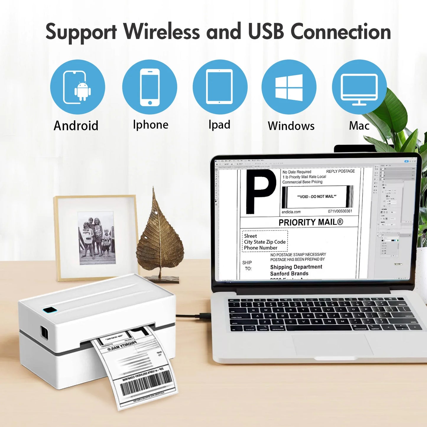 TakeYou Thermal Label Printer Portable No Ink 4x6 Bluetooth USB High Speed