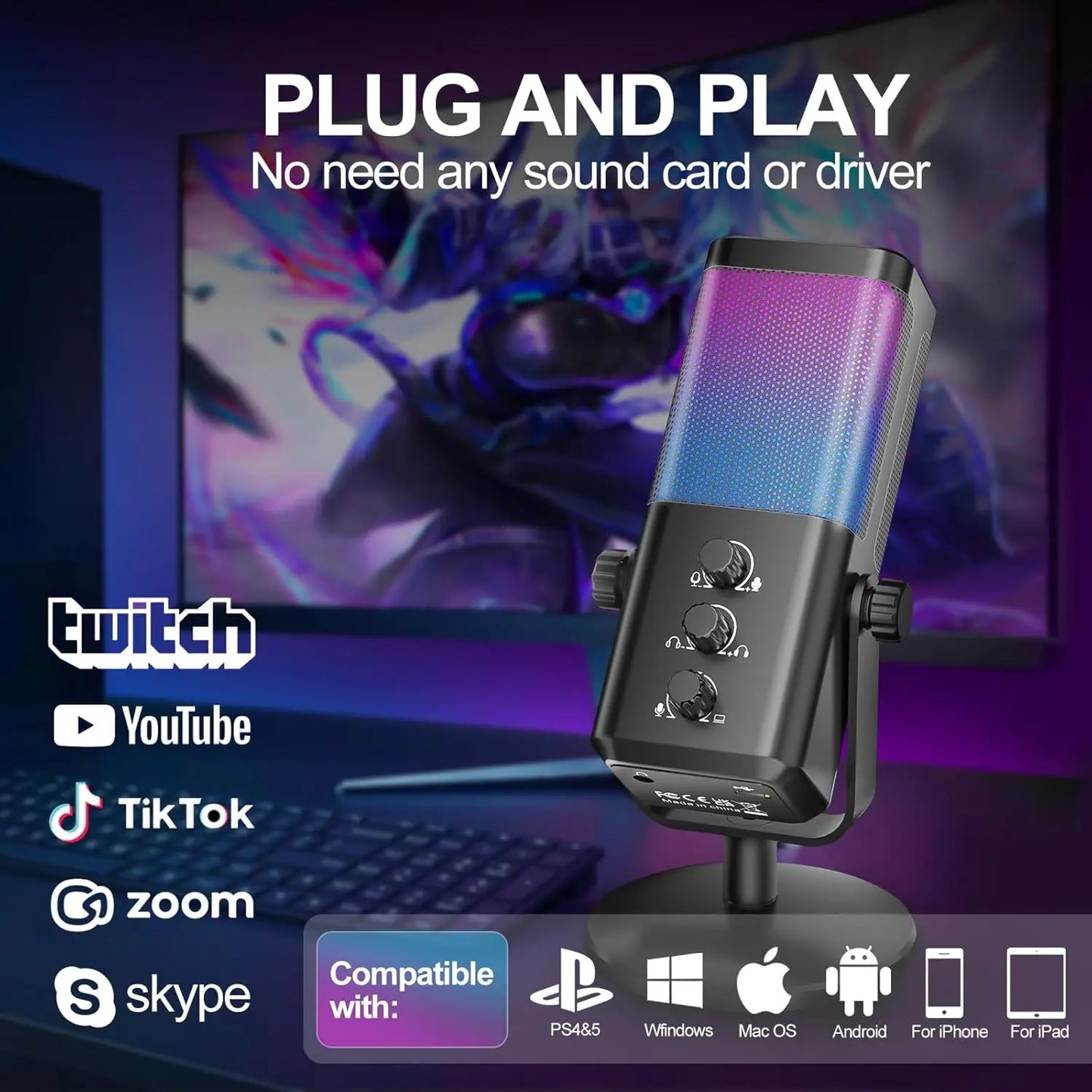 Socodox RGB Gaming USB Microphone With Noise Cancellation
