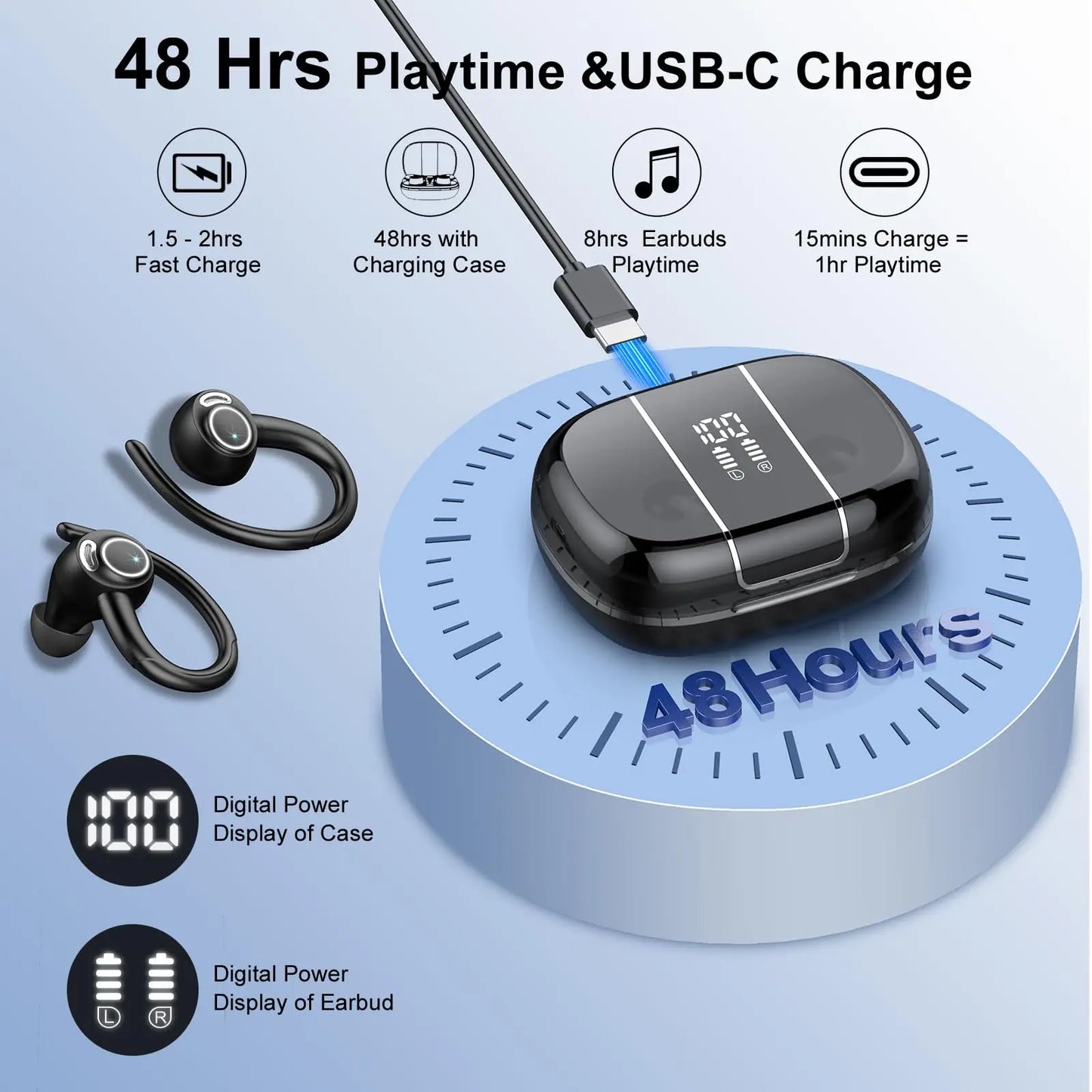 Btootos Wireless Earbuds Sport 48H Battery IP7 Waterproof
